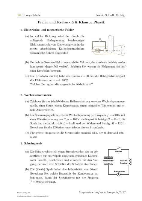 Felder Und Kreise Gk Klausur Physik Alle Aufgaben Auf Koonys De