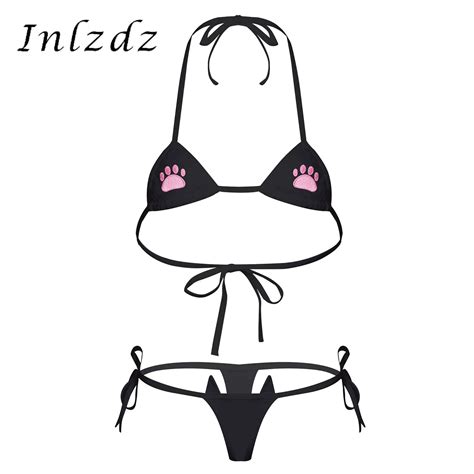 Frauen Dessous Sheer Unterwäsche Set Sexy Mini Bikini Anzug Damen Bademode Halter Neck Lace up