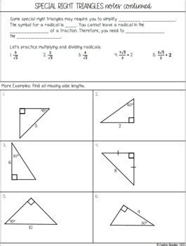 Special Right Triangles Guided Notes Worksheets TPT