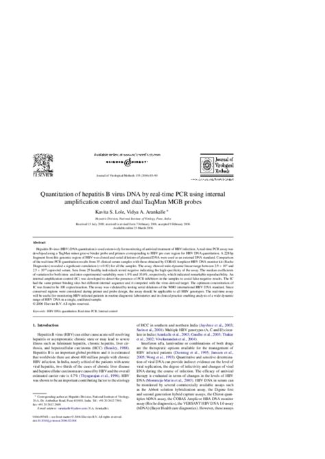 Pdf Quantitation Of Hepatitis B Virus Dna By Real Time Pcr Using