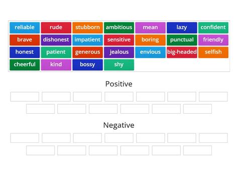 Positive Vs Negative Adjectives Group Sort