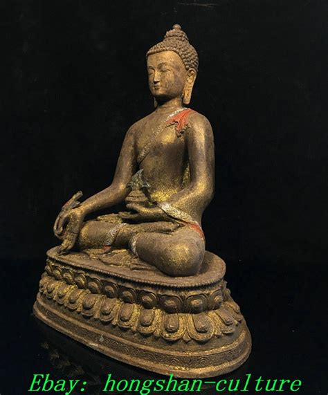 Old Tibet Bronze Gilt Painting Sit Shakyamuni Sakyamuni Buddha