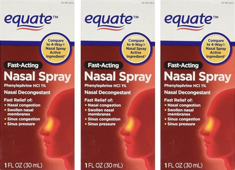 Equate 4 Way Nasal Spray 3 Pack Phenylephrine Hcl 1 Fl Oz