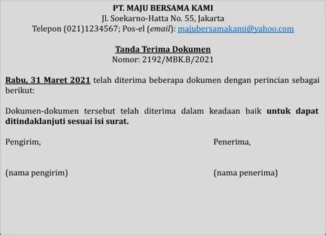 7 Contoh Surat Tanda Terima Dokumen Dan Formatnya