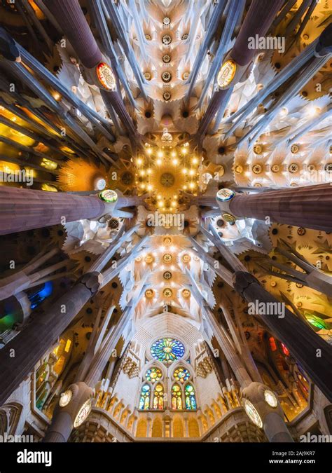 Interiors Of Architectural Landmark La Sagrada Familia Cathedral