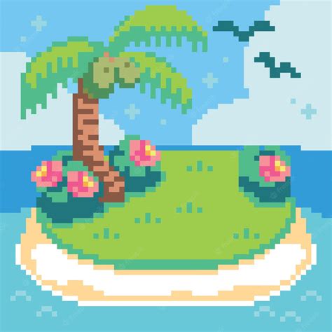 Premium Vector Pixel Art Tropical Island