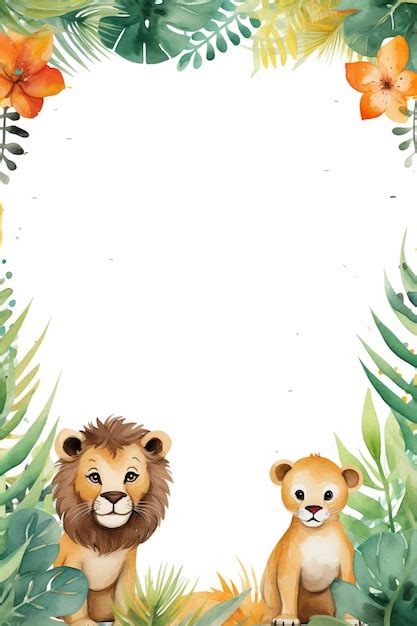 Premium Photo A Cute Watercolor Jungle Theme Border With Animals