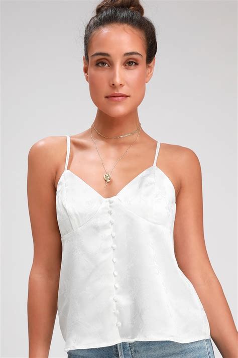 Sexy White Cami Top Satin Jacquard Cami Top Satin Cami Top Lulus