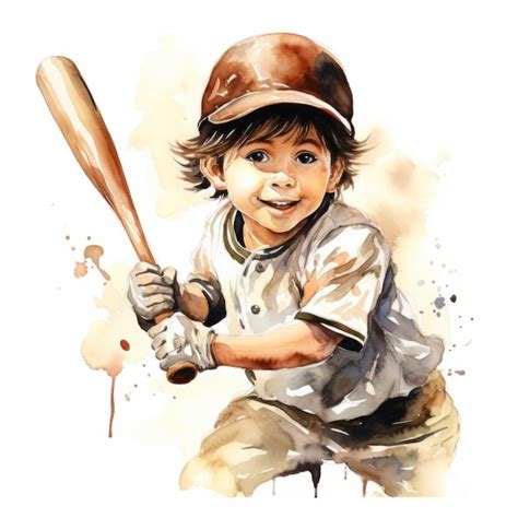 Ni O Jugando B Isbol Pintura Acuarela Sobre Fondo Blanco Ilustraci N