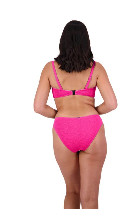 Retro Deco Underwired Bandeau Bikini Top In Hot Pink Moontide Swimwear