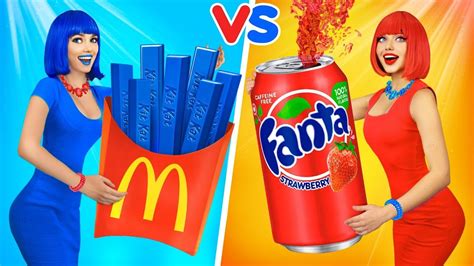 ThỬ ThÁch ĐỒ Ăn MÀu ĐỎ Vs Xanh BiỂn Chỉ Ăn Đồ Ăn Vặt MÀu ĐỎ VÀ Xanh