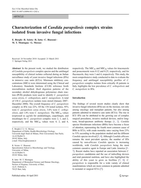 Pdf Characterization Of Candida Parapsilosis Complex Strains Isolated