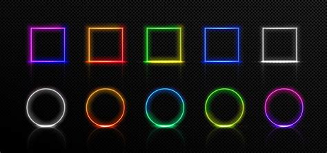 Neon Frames Isolated Led Square And Round Borders 15918282 Vector Art