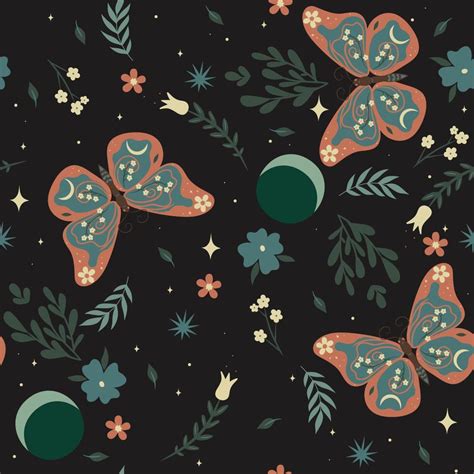 Seamless Pattern With Moths And Leaves Vector Graphics 9423027 Vector