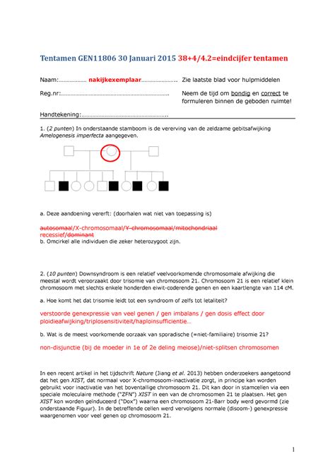 Tentamen 30 Januari 2015 Vragen En Antwoorden Tentamen GEN11806 30