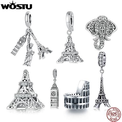 Wostu Retro Sterling Silver Travel World Eiffel Tower Charms Big