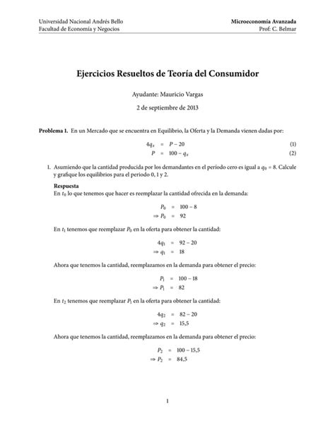 Ejercicios Resueltos De Teor A Del Consumidor Microeconom A Unab Pdf