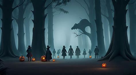 Premium AI Image | A mysterious Halloween gathering in a foggy forest