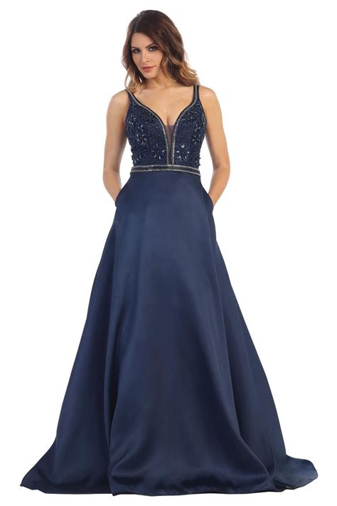 Navy Beaded Long Dress Size Ball Gowns Evening Formal Dresses Long