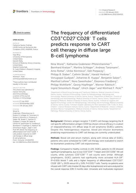 Pdf The Frequency Of Differentiated Cd3cd27 Cd28 T Cells Predicts