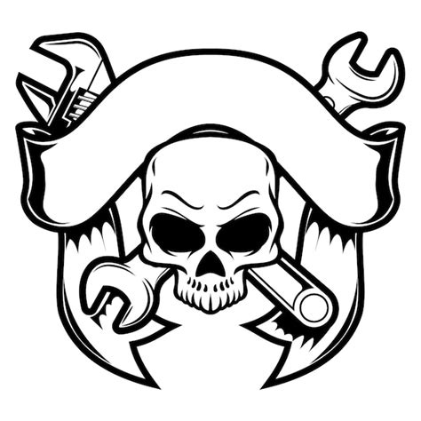 Premium Vector Skull With Crossed Mechanic Tools And Banner