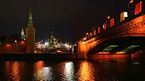 Fondos de Pantalla 1920x1080 Moscú Rusia Ríos Puentes Noche Farola