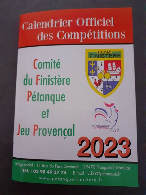 CALENDRIER 2023 PAR SECTEUR Général Comité de Pétanque du Finistère