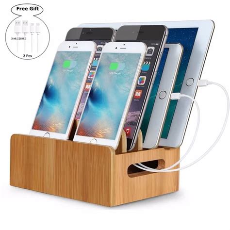 Bamboe Laadstation Met Meerdere Port Desktop Fast Charger Meerdere USB