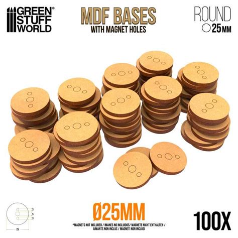 25 Mm Runde Mdf Basen Pack X100 Gsw