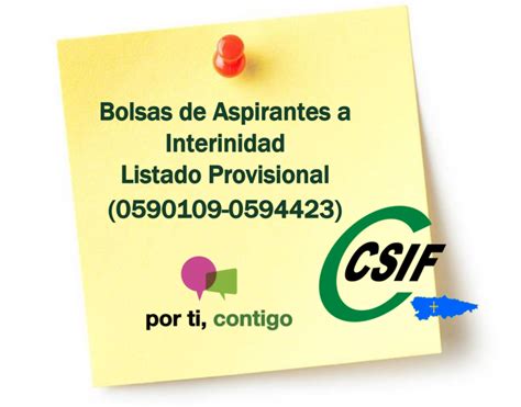 CSIF Bolsas De Aspirantes A Interinidad Listado Provisional 0590109