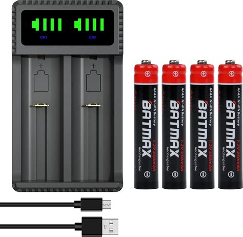 Batmax Pilas Recargables Aaaa Ni Mh Cargador Usb Dual Led Con