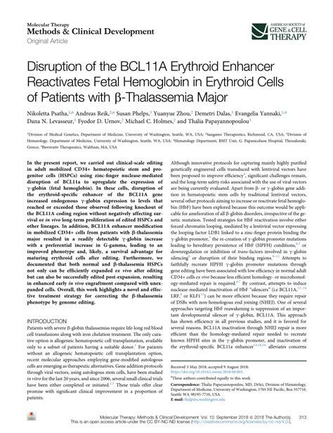 PDF Disruption Of The BCL11A Erythroid Enhancer Reactivates Fetal