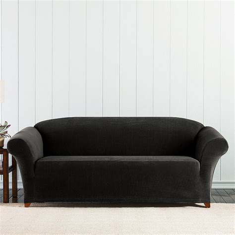 Sure Fit Stretch Pixel Corduroy Sofa Slipcover Black Slipcovered