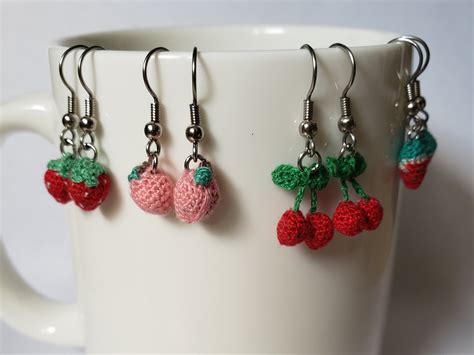 Mini Fruit Crochet Amigurumi Earrings Etsy