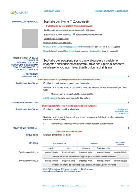 Editabile Fac Simile Curriculum Europeo Hot Sex Picture