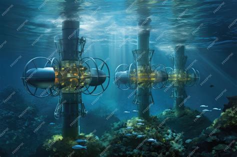 Premium AI Image | Underwater turbines harnessing ocean currents