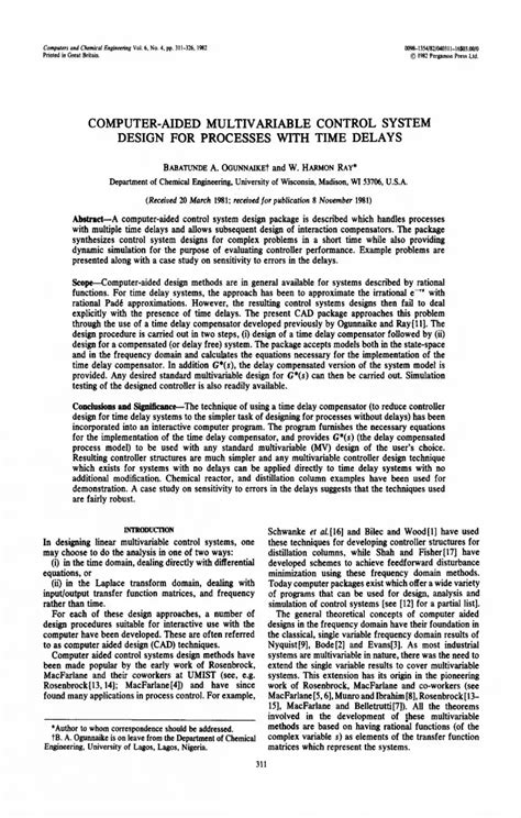 PDF Computer Aided Multivariable Control System Design For Processes