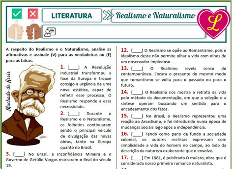 Realismo e Naturalismo V ou F Lição Prática