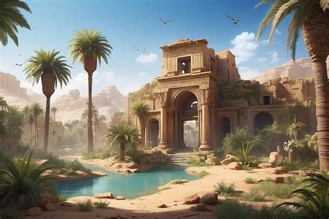 Premium Photo Imagine A Mystical Desert Oasis With Palm Trees Ancient