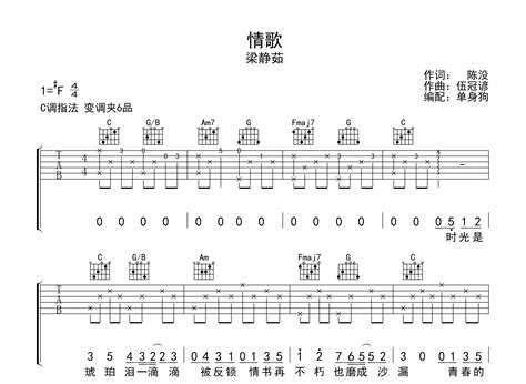 情歌吉他谱梁静茹c调弹唱六线谱吉他帮