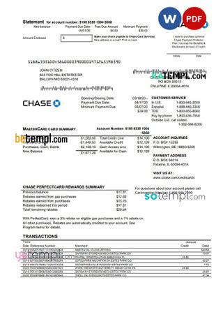 USA Chase Bank Mastercard Card Statement Easy To Fill Template In Excel