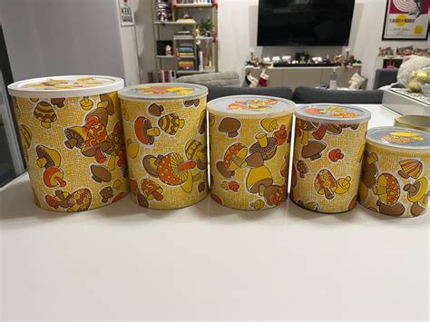 Mushroom Canister Set Of 5vintage 1970s Drawer Liner Papervintage