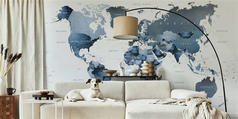 Blue World Map Wallpaper | Happywall.com