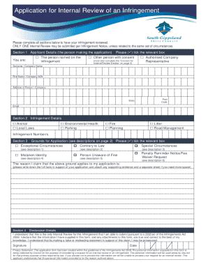 Fillable Online Application For Internal Review Fines