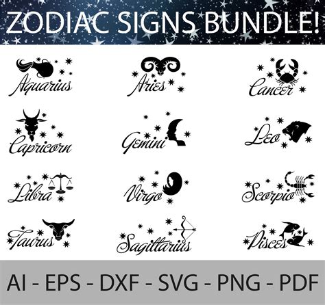 Png Dxf Eps Pdf Vector Files Zodiac Sign Svg Bundle Zodiac