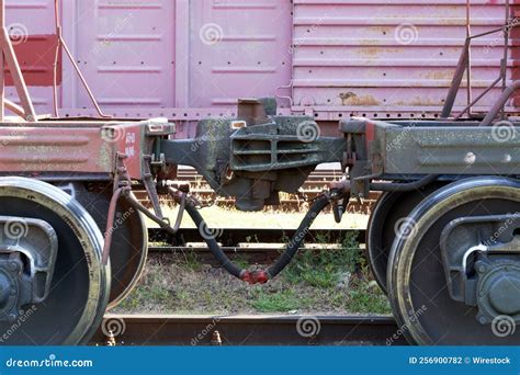 Old Rusty Railroad Car Coupling Captured On An Abandoned Railway Stock