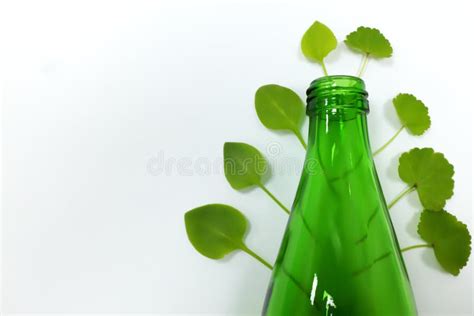 Reusable Glass Bottle With Green Leaves Showing Reduce Reuse Recycle