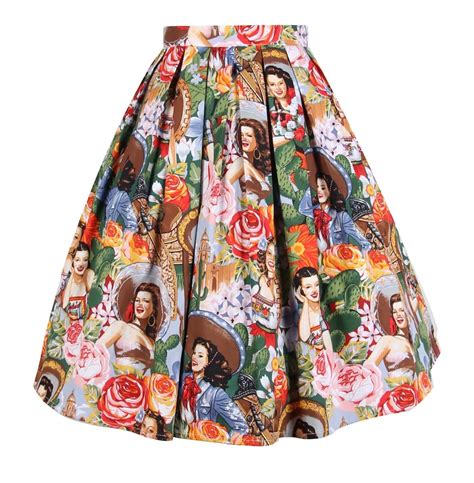 40 Vintage 50s Cactus Hawaii Girl Pleated Swing Skirt Rockabilly Pinup