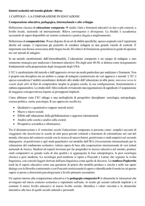 Riassunto Del Capitolo 1 2 3 4 Di Sistemi Scolastici Nel Mondo Globale