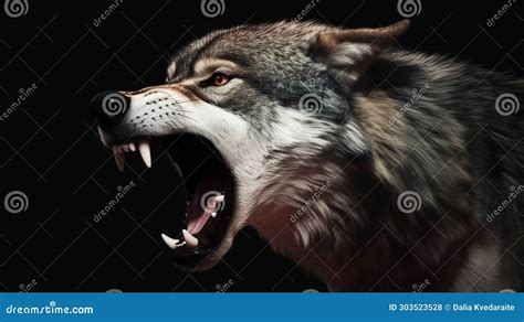 Portrait of a Growling Grey Wolf Stock Illustration - Illustration of grey, mouth: 303523528